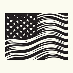 American Flag line art Vector Illustration Black silhouette