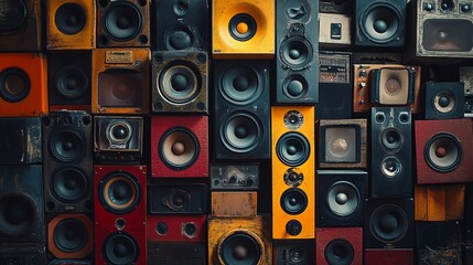 Wall Mural - Wall of retro vintage style Music sound speakers