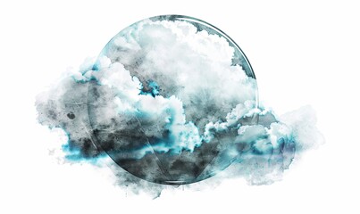 Wall Mural - Silence among the clouds: an air bubble with wind inside Digital illustration, white background, watercolor style