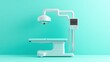 © Vee - Modern dental equipment with a light and monitor, featuring a clean and minimal design on a mint green background.