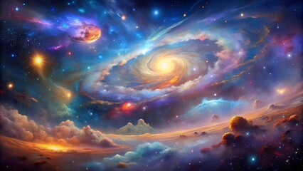 Wall Mural - A Cosmic Ballet of Color and Light: Futuristic Space Landscape  Generative AI