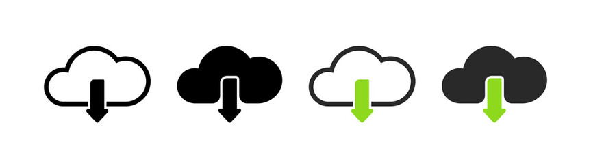 Poster - Cloud storage set icons. Linear, silhouette and flat style. Vector icons.