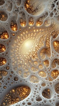 White Organic Structure with Golden Interior and Glowing Center