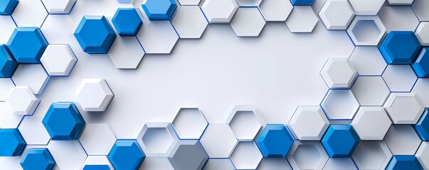 Abstract geometric background with blue hexagonal patterns on white surface