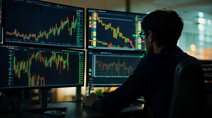 Trader working in with stock software