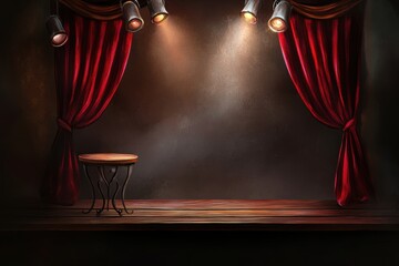 Elegant theater stage with red curtains spotlight