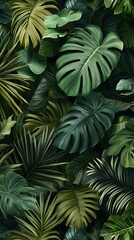 Wall Mural - Lush Tropical Foliage with Varied Leaf Shapes and Textures