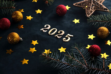 Wall Mural - new year 2025 background. number of the coming year in christmas decoration.