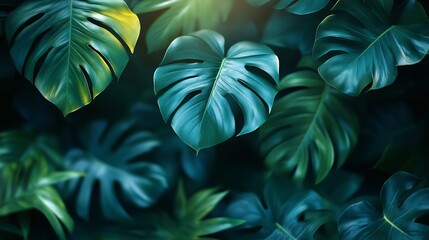 Sticker - Lush green monstera leaves creating a vibrant canopy in a tropical setting during daylight