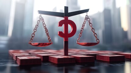 Aufkleber - 3D Visualization of Tilted Scale with Chinese Yuan Symbol Representing Trade Deficit