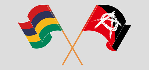 Wall Mural - Crossed and waving flags of Mauritius and Anarchy