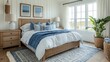 © Татьяна Креминская - Charming Cape Cod bedroom with white and blue color scheme, wooden furniture, and coastal decor