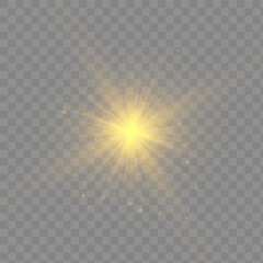 Poster - Golden light effect with sparks isolated on black background. Yellow flare. Blue rays. Vector illustration