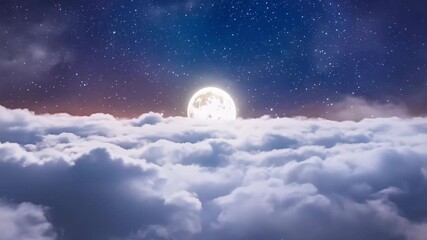 Wall Mural - A glowing full moon illuminates the night sky, partially hidden behind soft, wispy clouds, creating a tranquil and dreamy atmosphere.