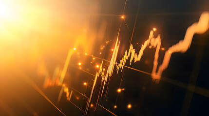 Glowing financial chart with a golden rise, symbolizing economic growth.