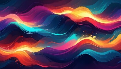 Wall Mural - Colorful abstract waves of vibrant orange, pink, blue, and teal hues flowing and blending together in a dynamic, ethereal composition