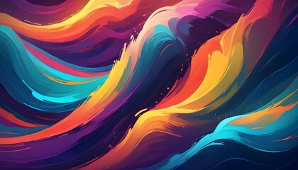 Wall Mural - Vibrant abstract waves of colorful paint in shades of orange, yellow, blue, and purple