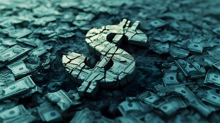 Aufkleber - Crumbling American Dollar Overtaken by Chinese Goods in 3D Render