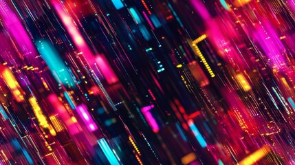 Wall Mural - a vibrant seamless pattern showcasing retro vhs scanlines and pixel glitch effects, featuring neon c