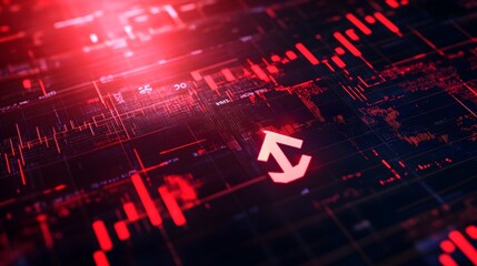 Poster - Downward Trending Global Economic Graphs with Upward Yuan Symbol in 3D Render