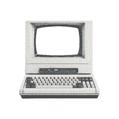 Fototapete - Vintage computer. Collage cutout element for scrapbook, poster, t-shirt. Vector monochrome sticker in a surreal bitmap style with dotted photocopy texture.