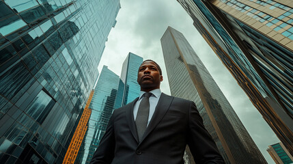 Businessman in a modern urban landscape buildings