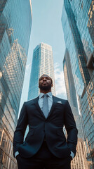 Businessman in a modern urban landscape buildings