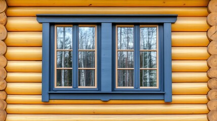 Plastic windows in gray lamination on the wall of a wooden house , ai