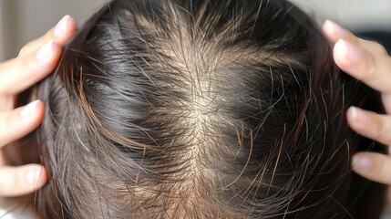 A woman's head with a bald spot on it