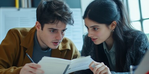 Aufkleber - A close-up of two teachers engaged in a deep conversation in a school office one pointing at a notebook with intense and focused expressions