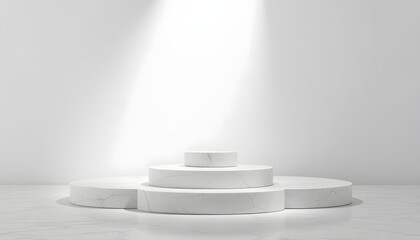 Wall Mural - Product podium stone platform minimal 3D scene. Beauty product object presentation stage to some mockup composition stone platform.Abstract pedestal placement podium isolated with white highlights, 