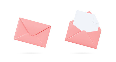 Poster - 3d pink envelopes icon set. open and close letters. subscribe to newsletter. email message. send pos