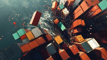 Leinwandbilder - Global Trade Imbalance   3D Rendering of Shipping Containers Sucked into Chinese Mega Port