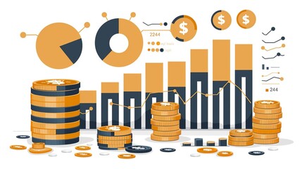 Poster - Entrepreneurial finance design with focus on savings, budgeting, and forecasting, perfect for professional visuals related to effective money management and growth. high resolution Illustration, in