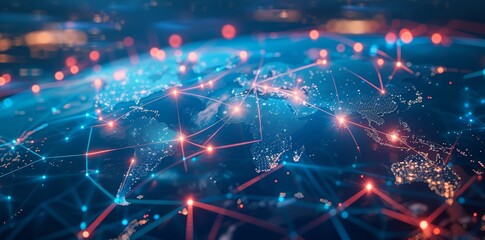 Wall Mural - global network connectivity on digital world map a digital representation of a world map with glowin
