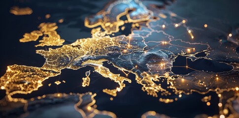 Wall Mural - global network connectivity on digital world map a digital representation of a world map with glowin