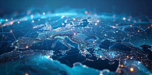 Wall Mural - global network connectivity on digital world map a digital representation of a world map with glowin