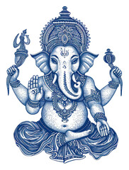 Sticker - PNG  Antique of Ganesha drawing sketch blue.