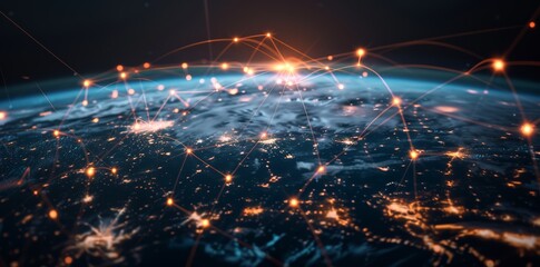 Wall Mural - global network connectivity on digital world map a digital representation of a world map with glowin