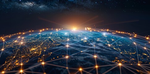 Wall Mural - global network connectivity on digital world map a digital representation of a world map with glowin