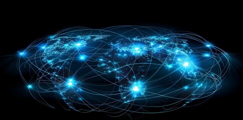 Wall Mural - global network connectivity on digital world map a digital representation of a world map with glowin