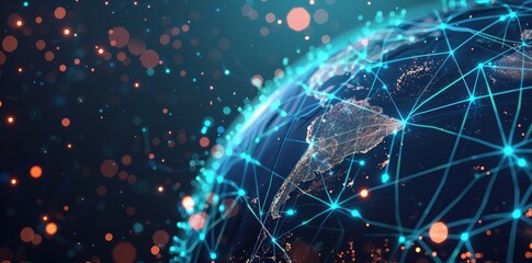 Wall Mural - global network connectivity on digital world map a digital representation of a world map with glowin