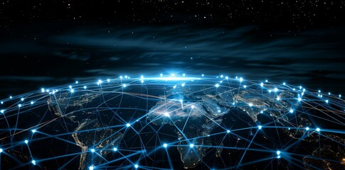 Wall Mural - global network connectivity on digital world map a digital representation of a world map with glowin