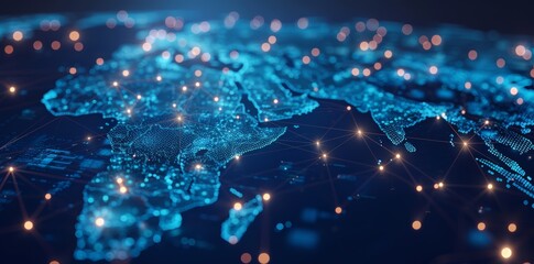Wall Mural - global network connectivity on digital world map a digital representation of a world map with glowin