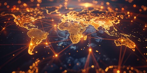 Wall Mural - global network connectivity on digital world map a digital representation of a world map with glowin