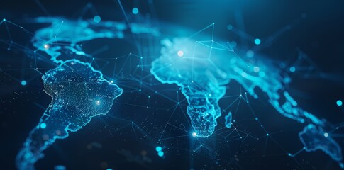 Wall Mural - global network connectivity on digital world map a digital representation of a world map with glowin