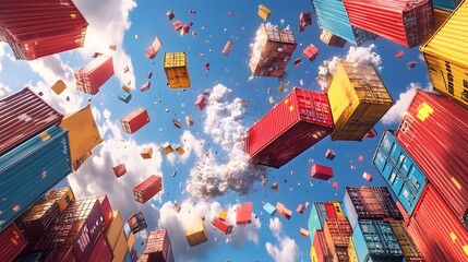 Poster - Massive Shipping Containers Drawn Into Bustling Chinese Port Symbolizing Global Trade Imbalance