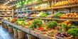 © BrilliantPixels - A Vibrant Display of Fresh Produce in a Rustic Grocery Store, with Wooden Shelving and Baskets, Organic Foods, Healthy Lifestyle, Farm-to-Table, Local Market , grocery