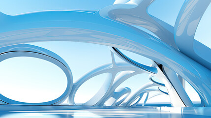 Poster - Abstract architecture scene with smooth curves. Abstract background with futuristic building in white and blue colors.