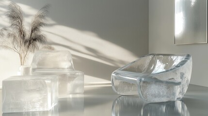 Poster - modern ice furniture set in a minimalist room with soft natural light